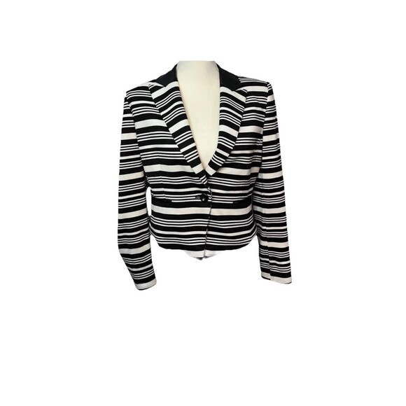 Antonia Melani Black Cream Striped One Button Jacket Size 4 Career Blazer - Picture 5 of 9